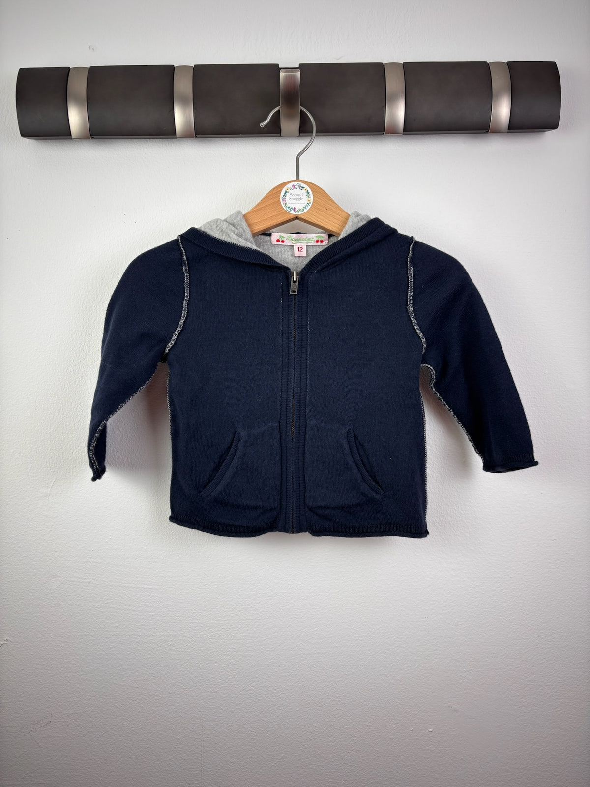 Bonpoint Navy Zip Hoodie Contrast Stitching 12 Months-Hoodies-Second Snuggle Preloved
