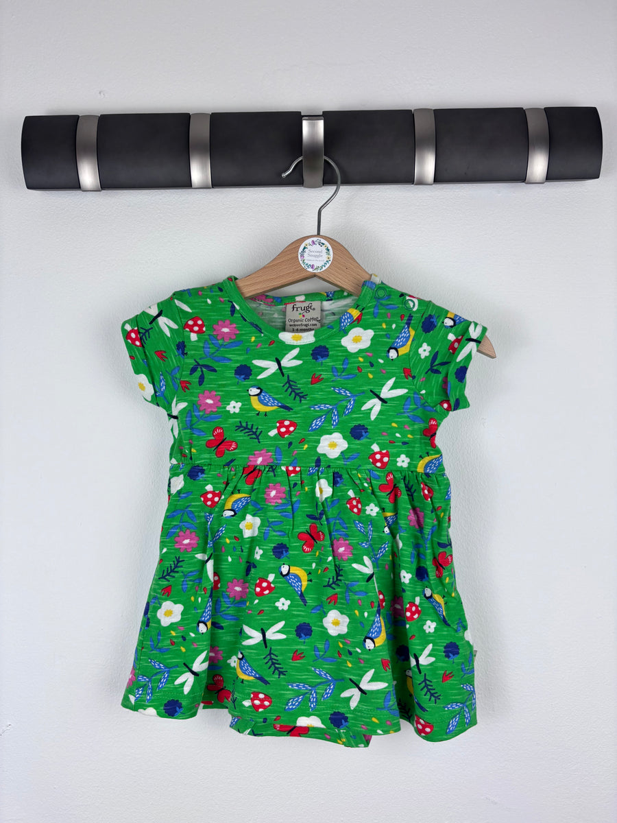 Frugi Green Woodland Print Dress 3-6 Months-Dresses-Second Snuggle Preloved