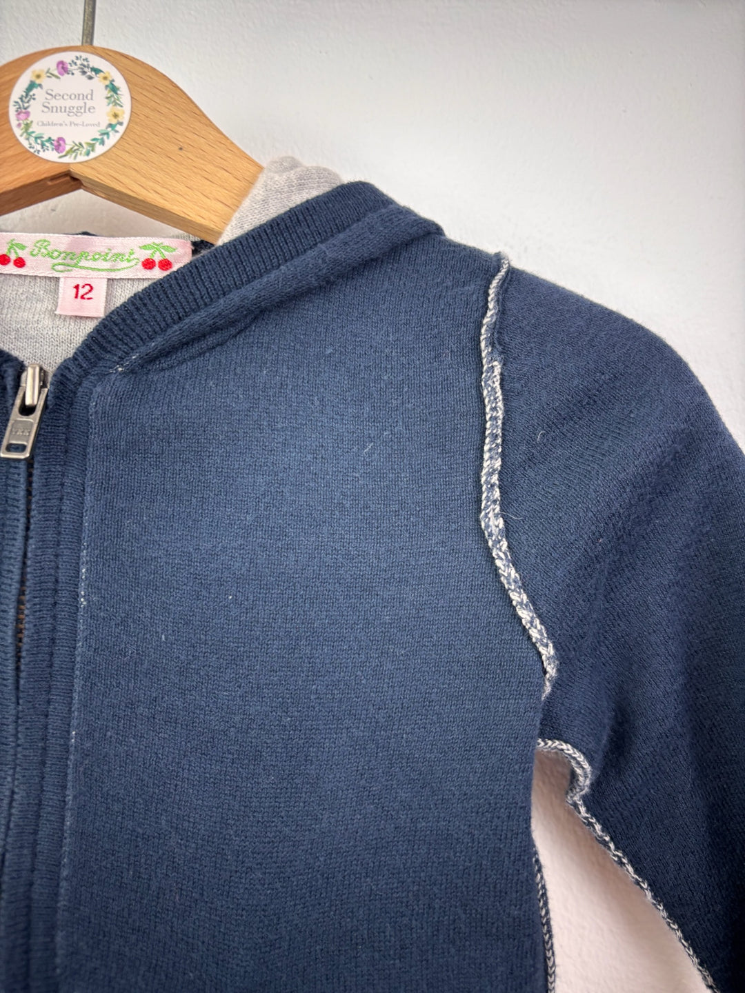 Bonpoint Navy Zip Hoodie Contrast Stitching 12 Months-Hoodies-Second Snuggle Preloved