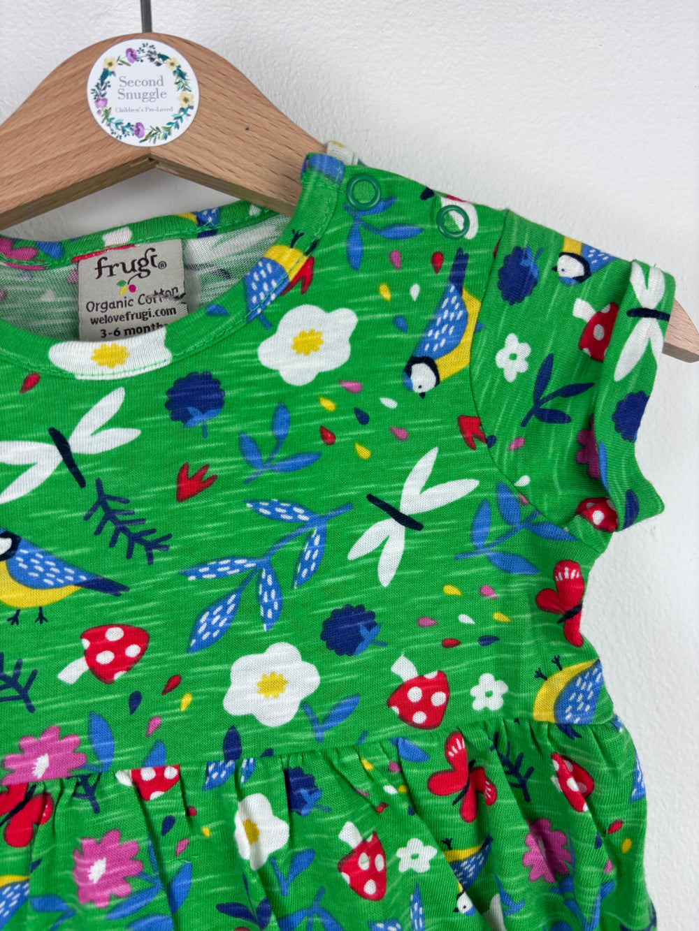 Frugi Green Woodland Print Dress 3-6 Months-Dresses-Second Snuggle Preloved