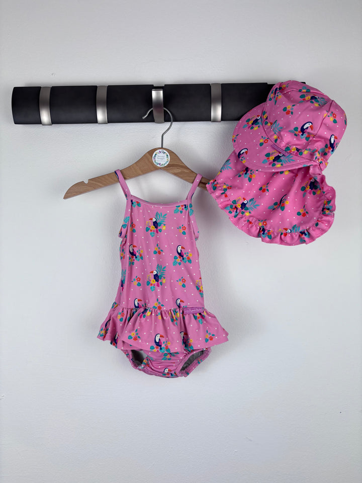 JoJo Maman Bébé Pink Swimsuit and Hat Set 3-6 Months-Swimming-Second Snuggle Preloved