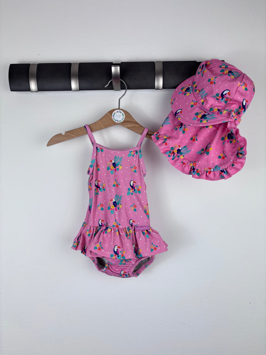 JoJo Maman Bébé Pink Swimsuit and Hat Set 3-6 Months-Swimming-Second Snuggle Preloved