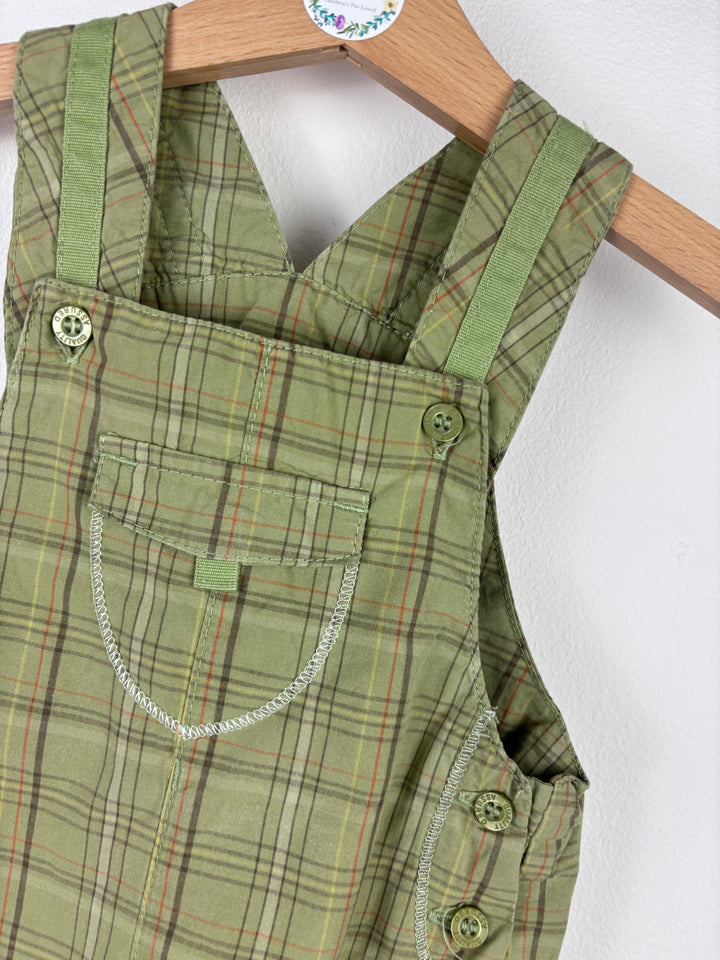 M&S Green Checked Dungaree Shorts 6-9 Months-Dungarees-Second Snuggle Preloved