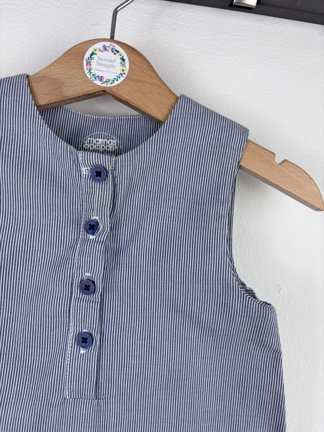 Mamas & Papas Blue Stripe Romper 6-9 Months-Rompers-Second Snuggle Preloved