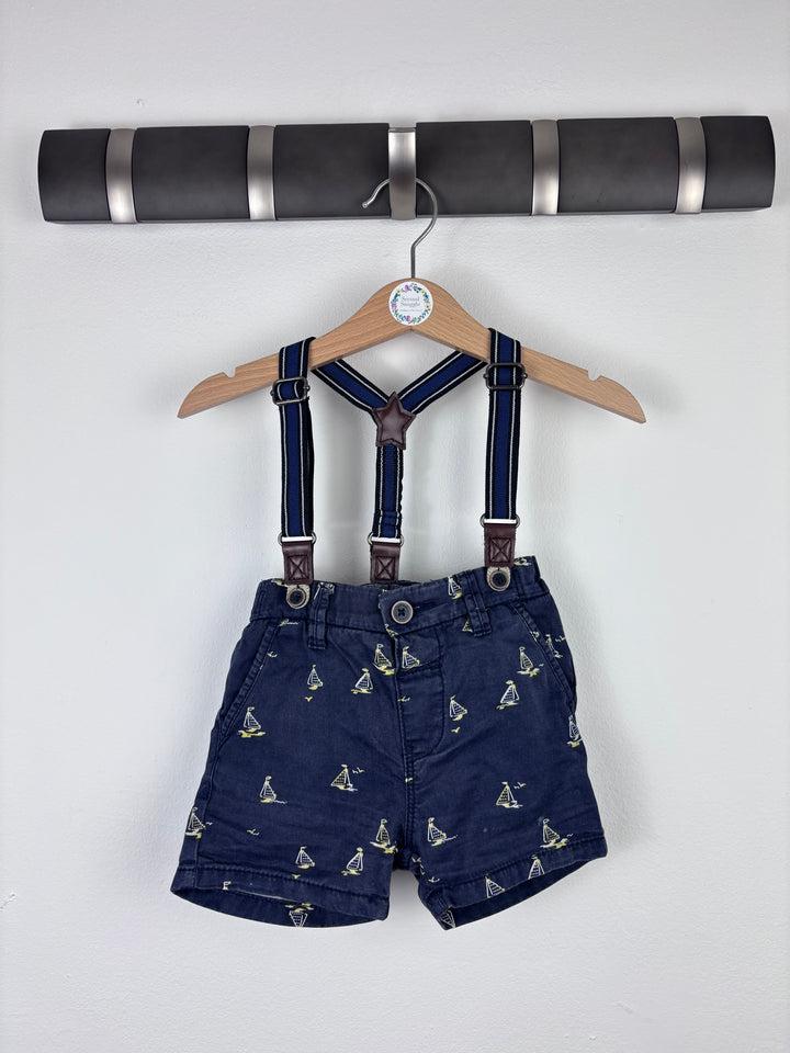 Next Navy Shorts with Braces 6-9 Months-Shorts-Second Snuggle Preloved