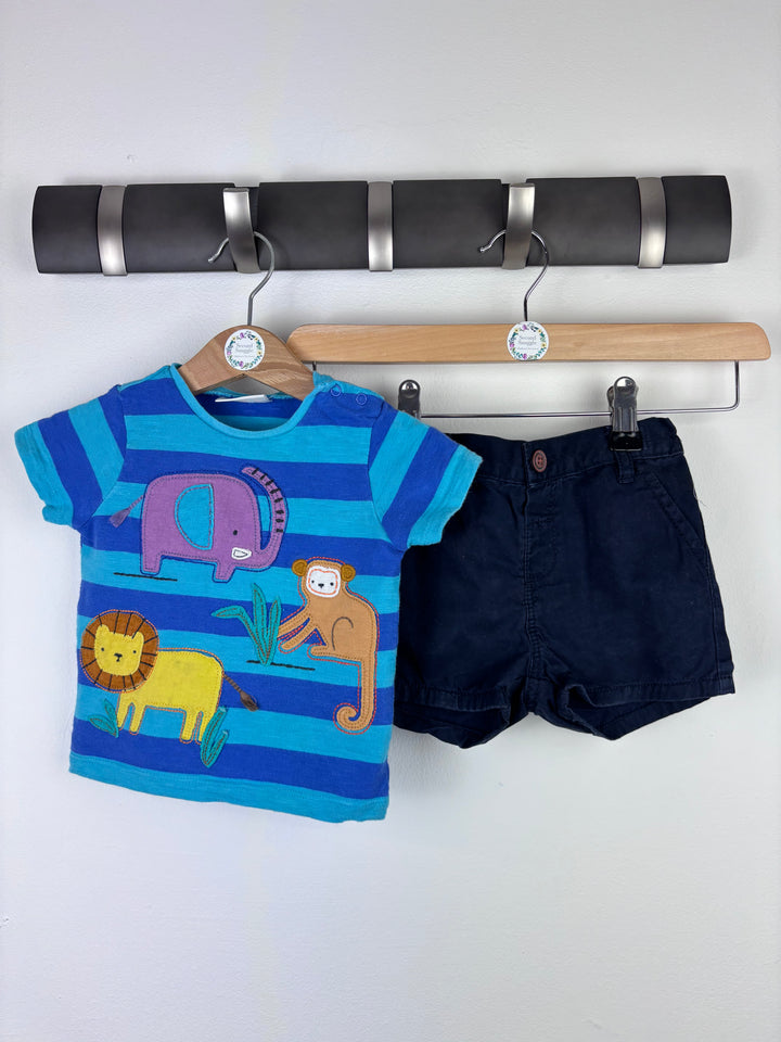 Next Animal T-Shirt and Navy Shorts Set 6-9 Months-Sets-Second Snuggle Preloved