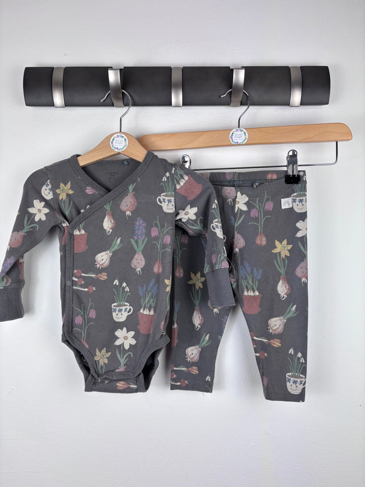 Lindex Grey Floral Two Piece Set 4-6 Months-Sets-Second Snuggle Preloved