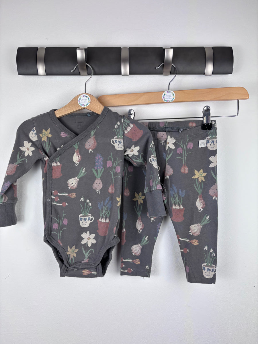 Lindex Grey Floral Two Piece Set 4-6 Months-Sets-Second Snuggle Preloved