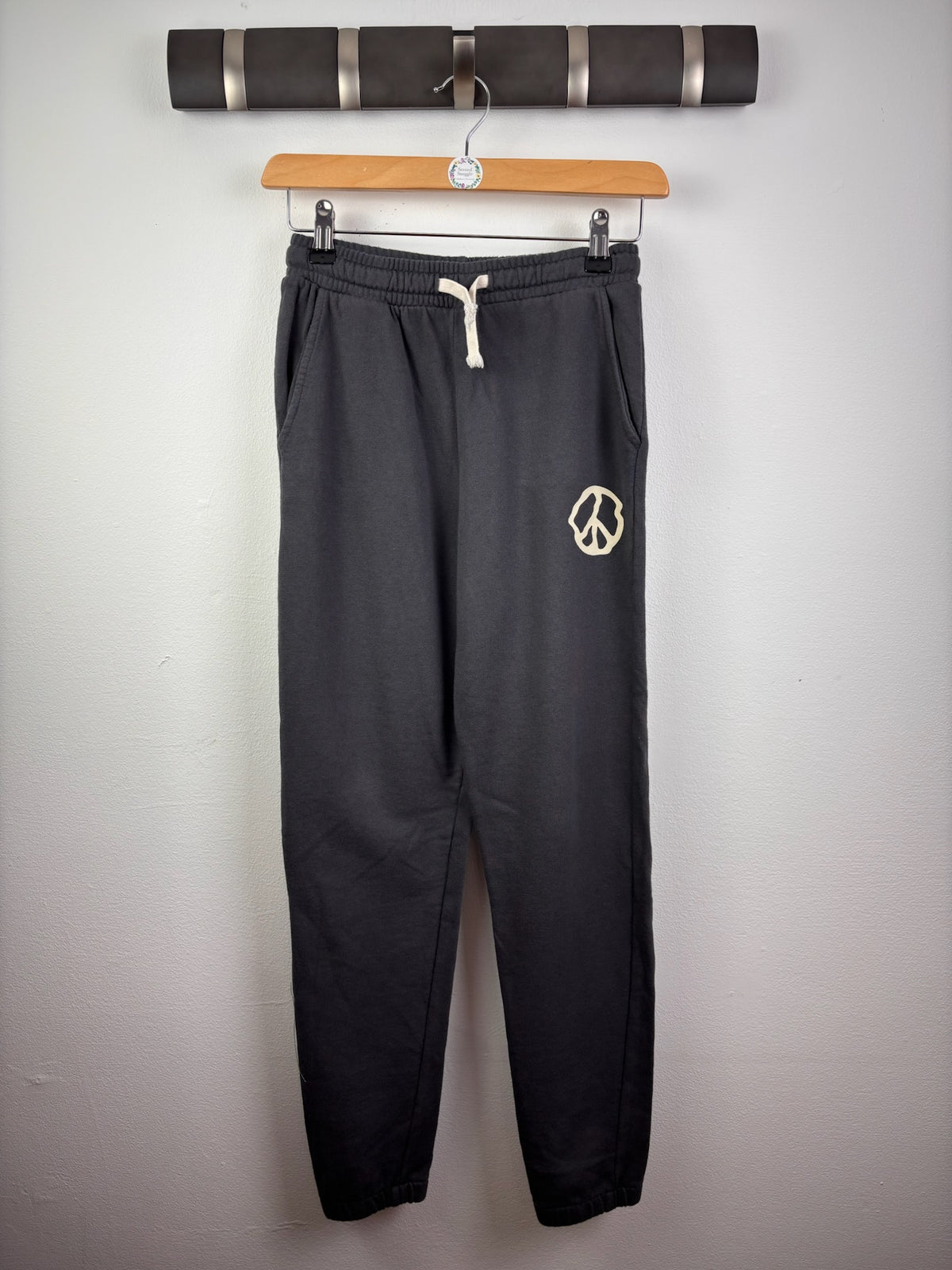 Tiny Whales Charcoal Peace Sign Joggers 10 Years-Trousers-Second Snuggle Preloved