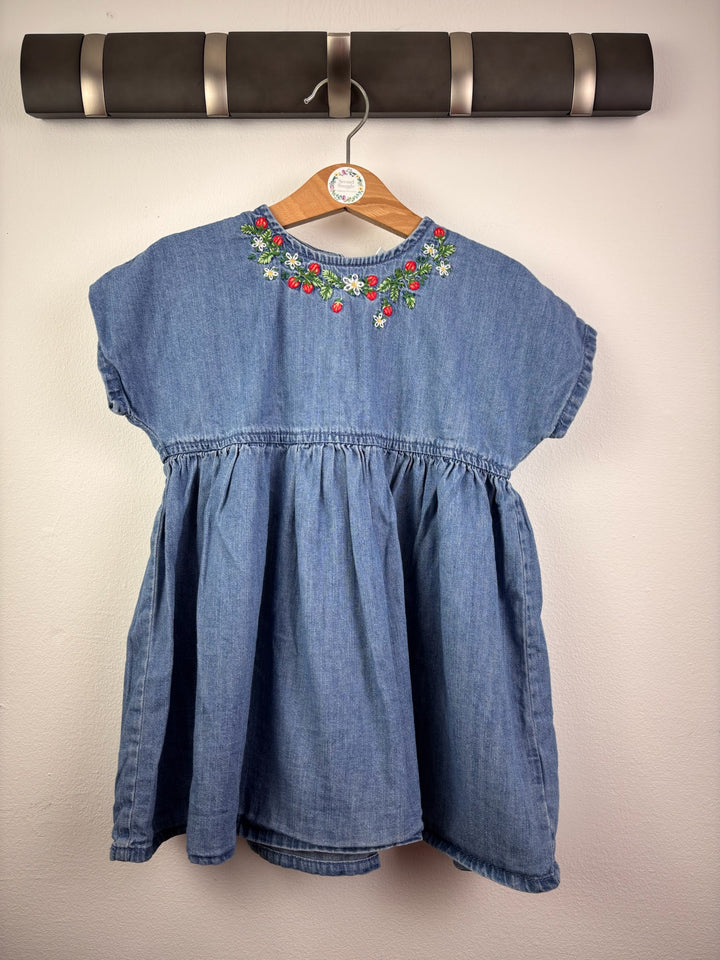 Next Blue Denim Embroidered Dress 18-24 Months-Dresses-Second Snuggle Preloved