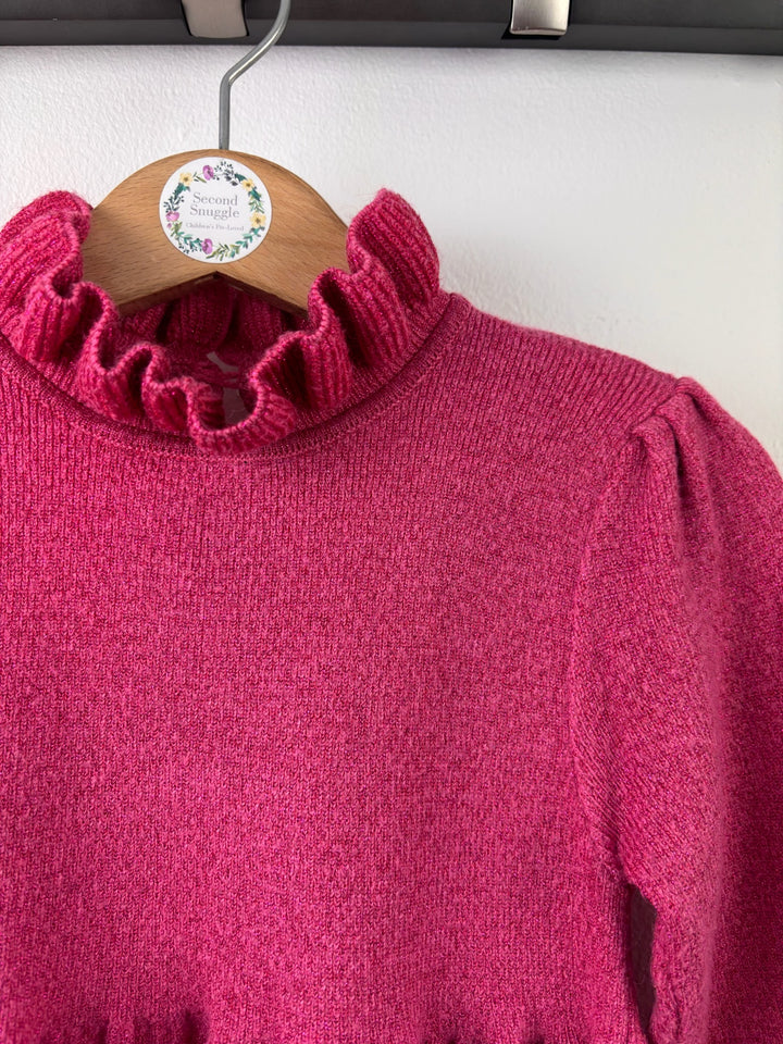 M&amp;S Pink Knitted Dress Ruffle Neck 4-5 Years-Dresses-Second Snuggle Preloved