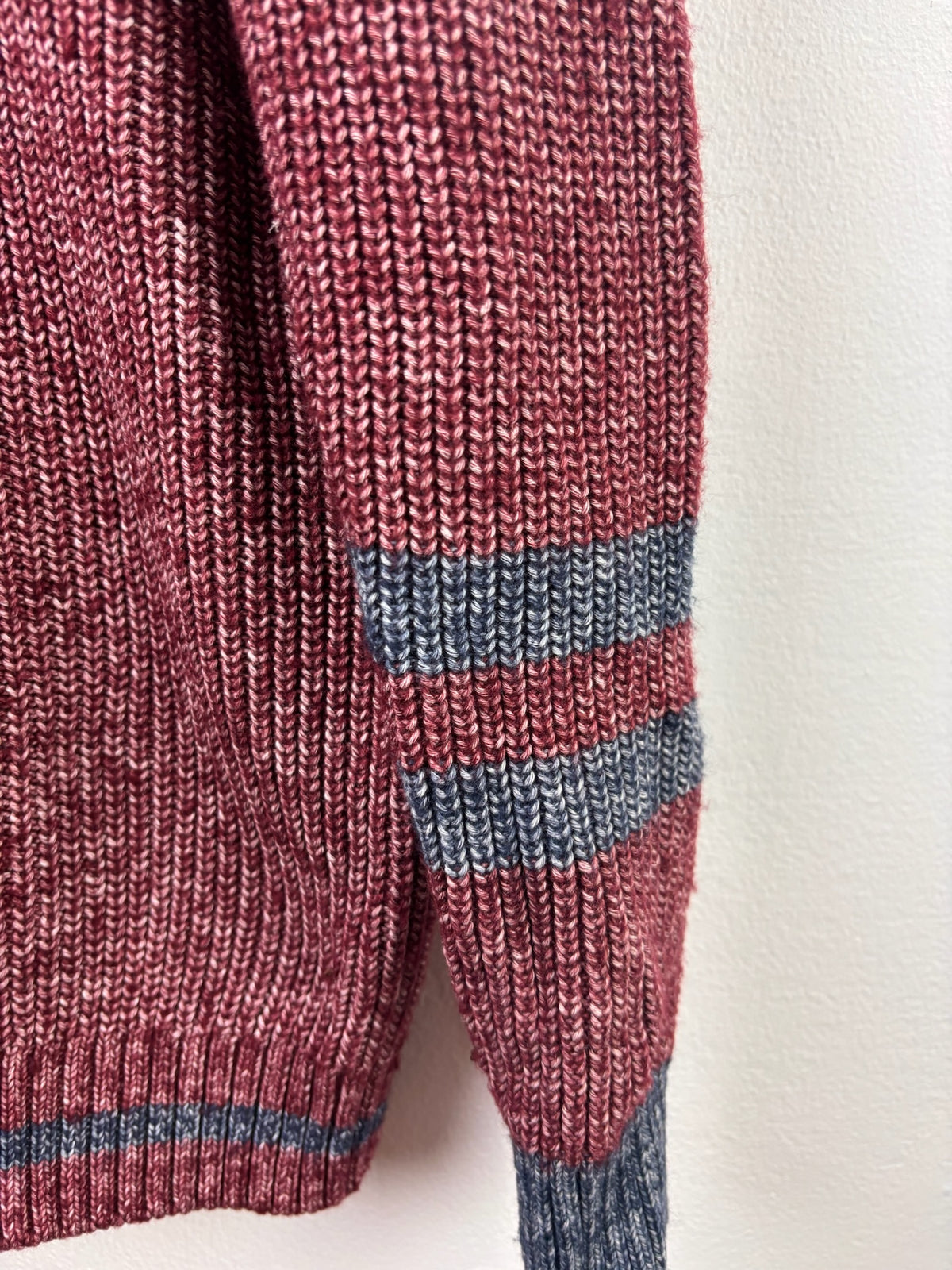 M&S Burgundy Knitted Jumper Grey Stripe Detail 9-10 Years-Jumpers-Second Snuggle Preloved