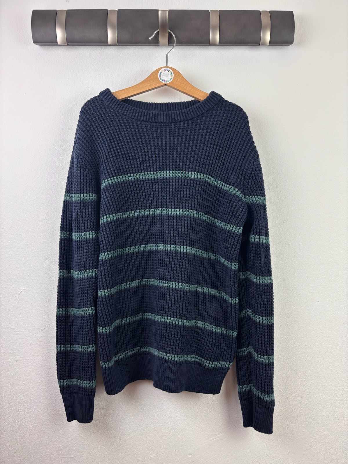 M&S Navy Striped Waffle Knit Jumper 9-10 Years-Jumpers-Second Snuggle Preloved