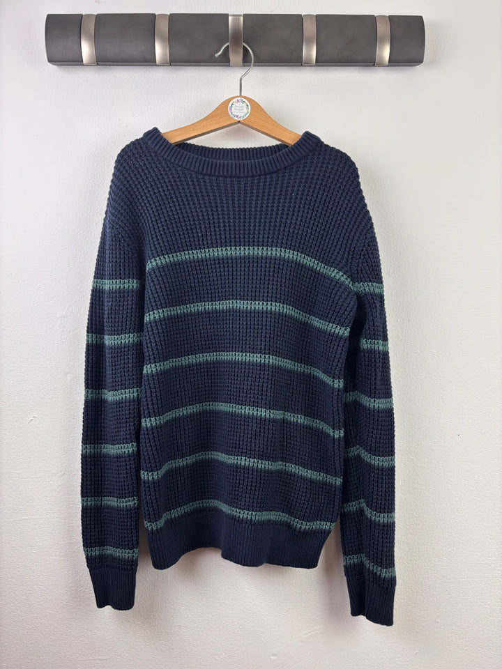 M&amp;S Navy Striped Waffle Knit Jumper 9-10 Years-Jumpers-Second Snuggle Preloved