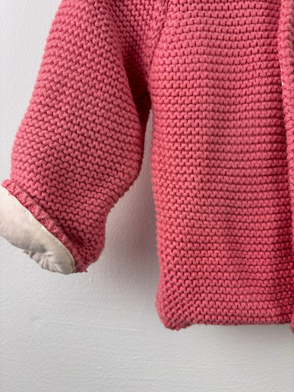 M&S Pink Knitted Bear Ear Hooded Cardigan 6-9 Months-Jackets-Second Snuggle Preloved