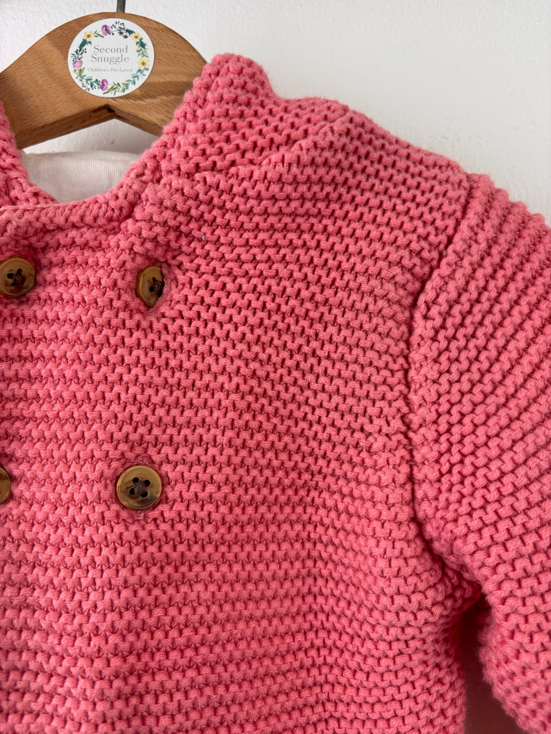 M&amp;S Pink Knitted Bear Ear Hooded Cardigan 6-9 Months-Jackets-Second Snuggle Preloved