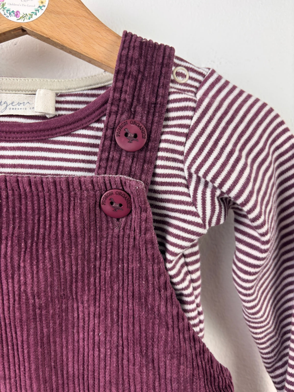 Pigeon Burgundy Cord Pinafore Dress and Striped Top 12-18 Months-Dresses-Second Snuggle Preloved