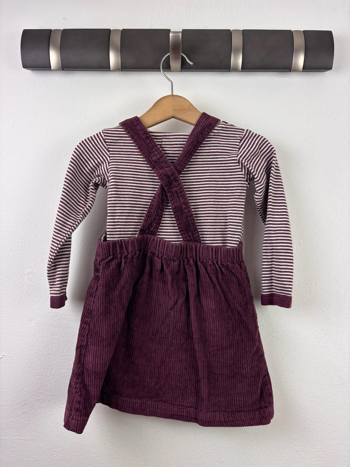 Pigeon Burgundy Cord Pinafore Dress and Striped Top 12-18 Months-Dresses-Second Snuggle Preloved