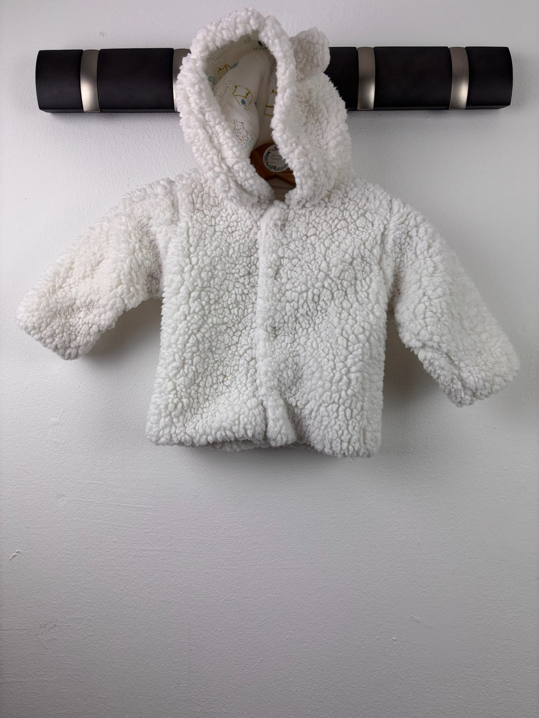 M&amp;S Cream Teddy Fleece Bear Ear Coat 3-6 Months-Jackets-Second Snuggle Preloved