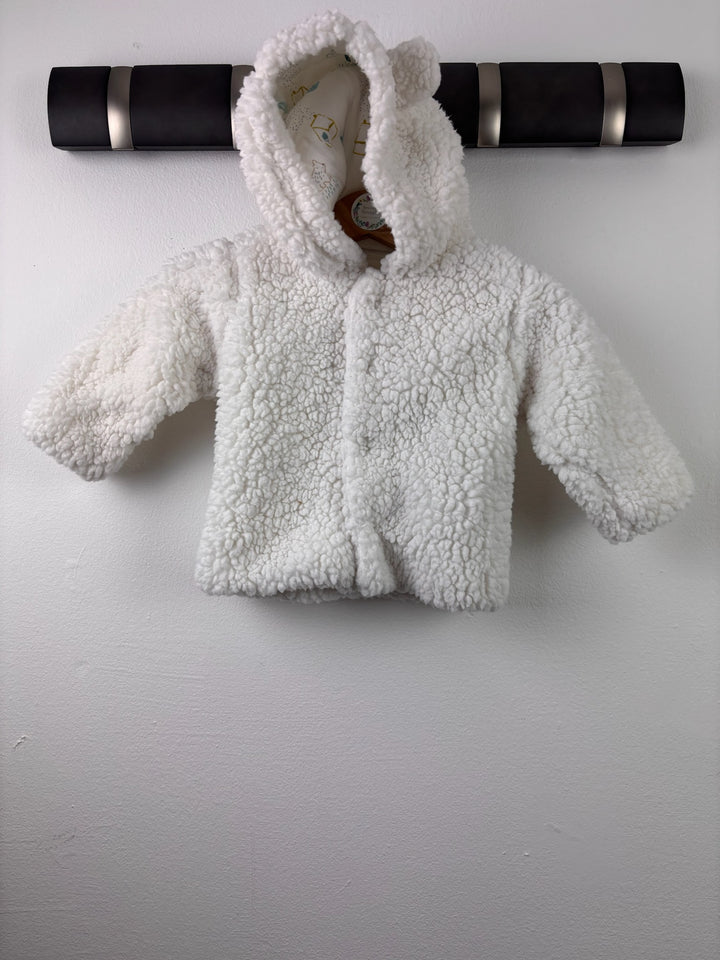 M&amp;S Cream Teddy Fleece Bear Ear Coat 3-6 Months-Jackets-Second Snuggle Preloved