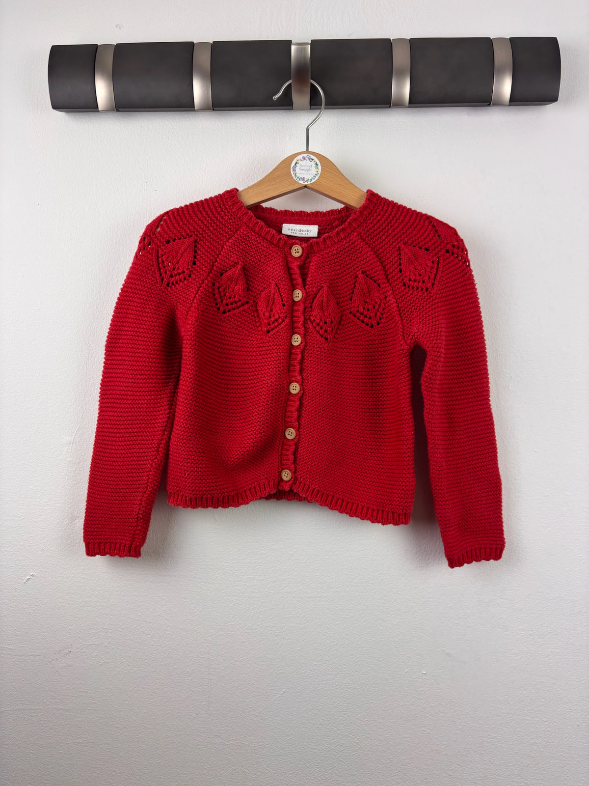 Next Red Knitted Cardigan Leaf Detail 12-18 Months-Cardigans-Second Snuggle Preloved