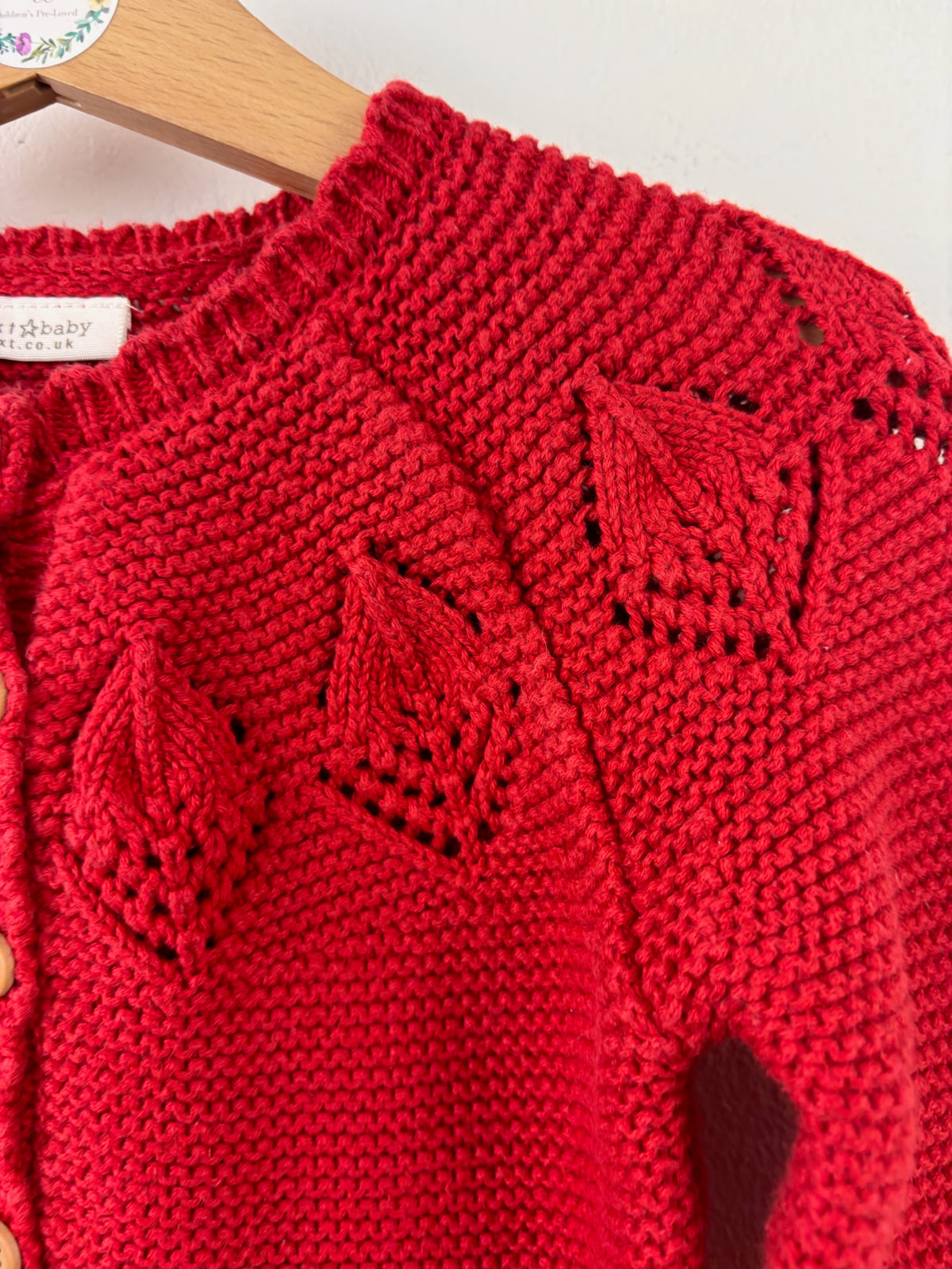 Next Red Knitted Cardigan Leaf Detail 12-18 Months-Cardigans-Second Snuggle Preloved