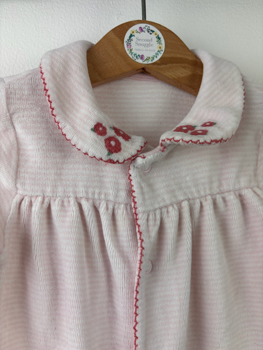 M&amp;S Pink Striped Collared Sleepsuit 6-9 Months-Sleepsuits-Second Snuggle Preloved
