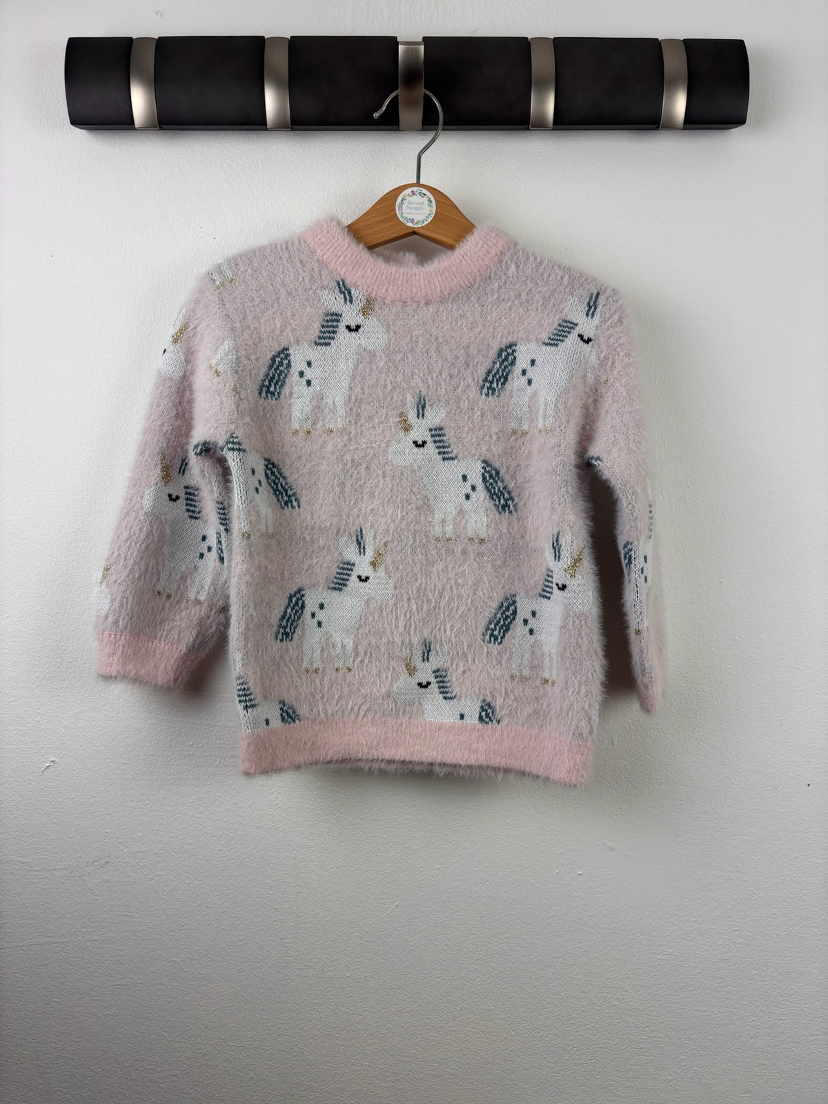 M&S Pink Fluffy Unicorn Jumper 18-24 Months-Jumpers-Second Snuggle Preloved