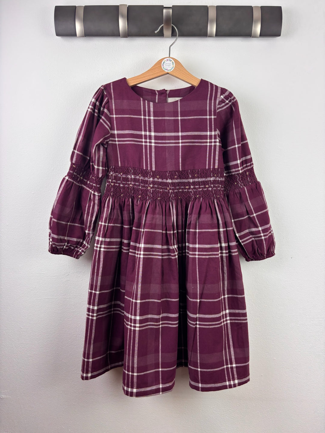 John Lewis Purple Check Smocked Dress 6 Years-Dresses-Second Snuggle Preloved
