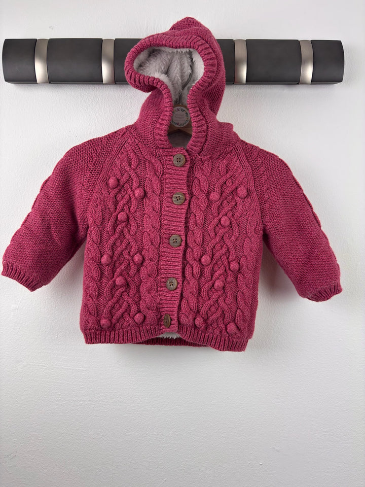 John Lewis Pink Cable Knit Hooded Cardigan 3-6 Months-Jackets-Second Snuggle Preloved