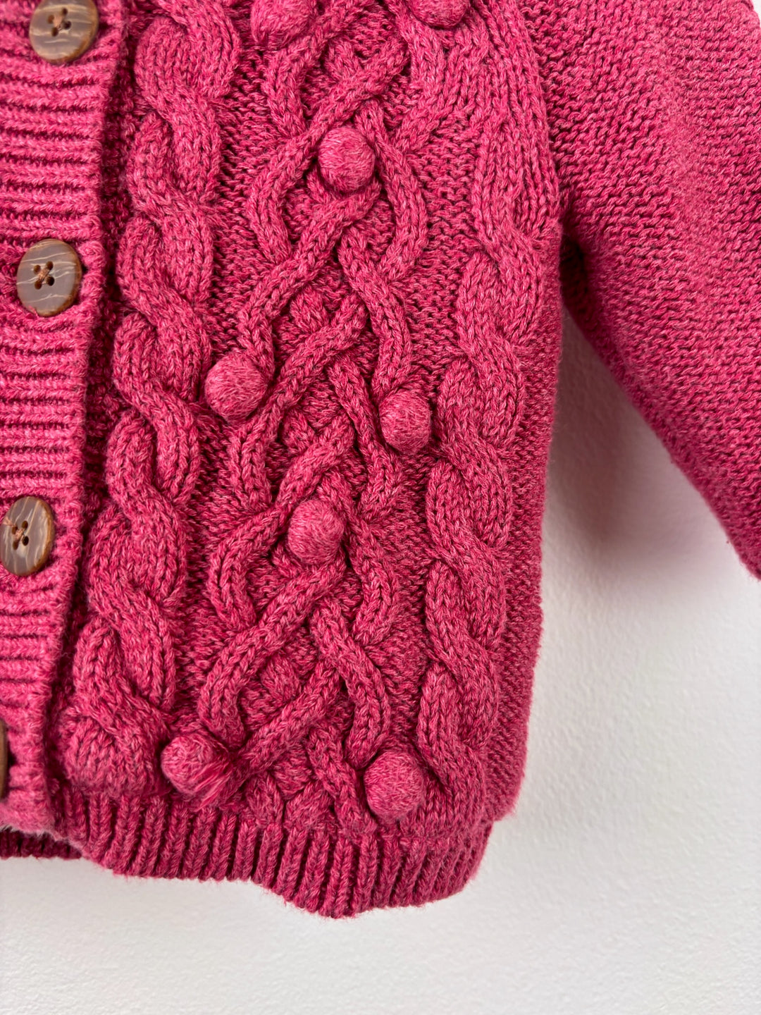 John Lewis Pink Cable Knit Hooded Cardigan 3-6 Months-Jackets-Second Snuggle Preloved
