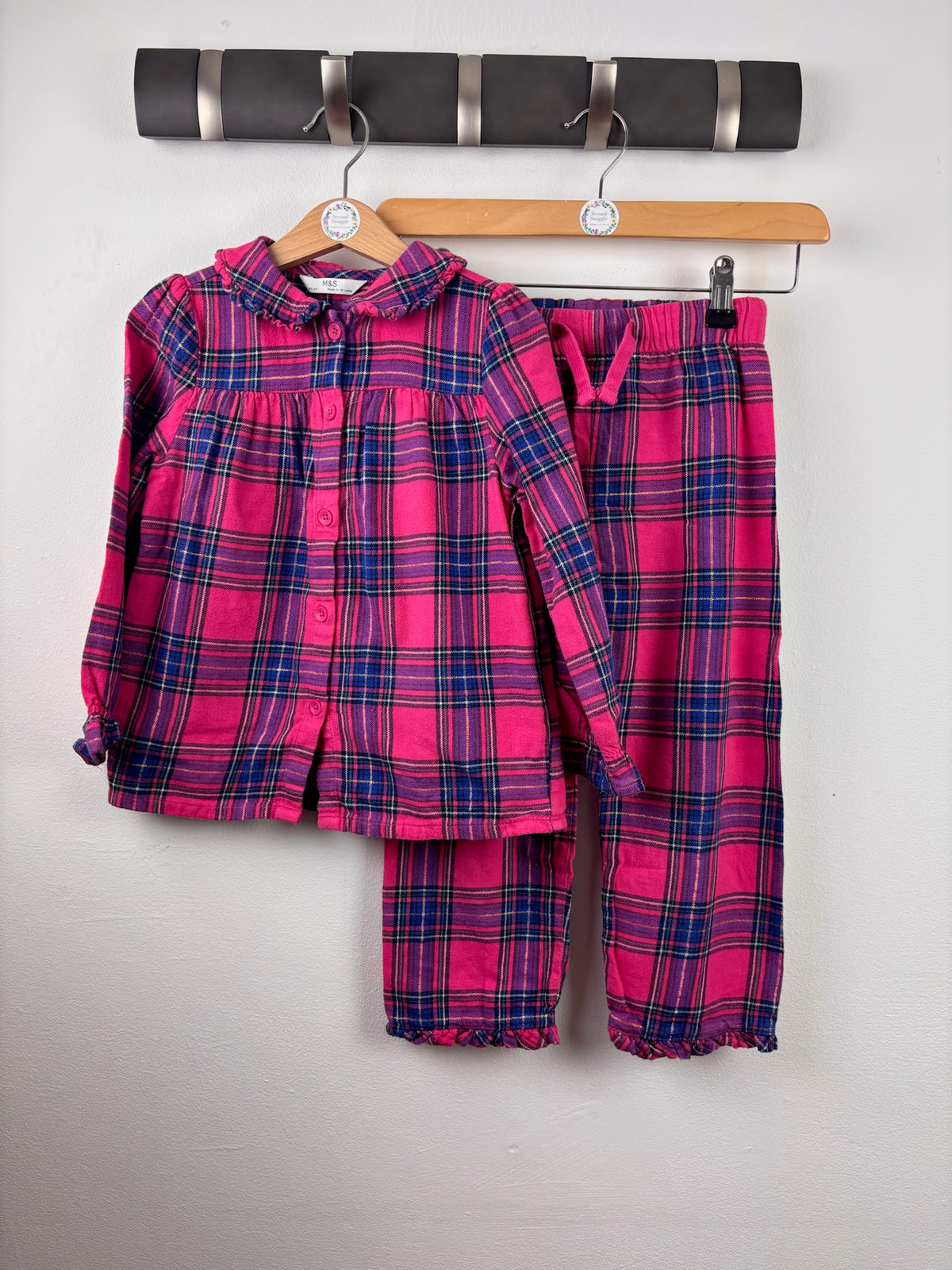 M&S Pink Tartan Pyjama Set 4-5 Years-Night Wear-Second Snuggle Preloved