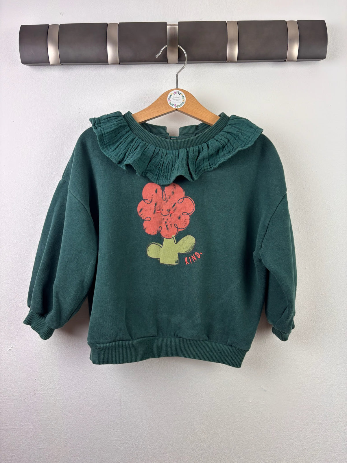 Next Green Flower Sweatshirt Ruffle Collar 2-3 Years-Jumpers-Second Snuggle Preloved