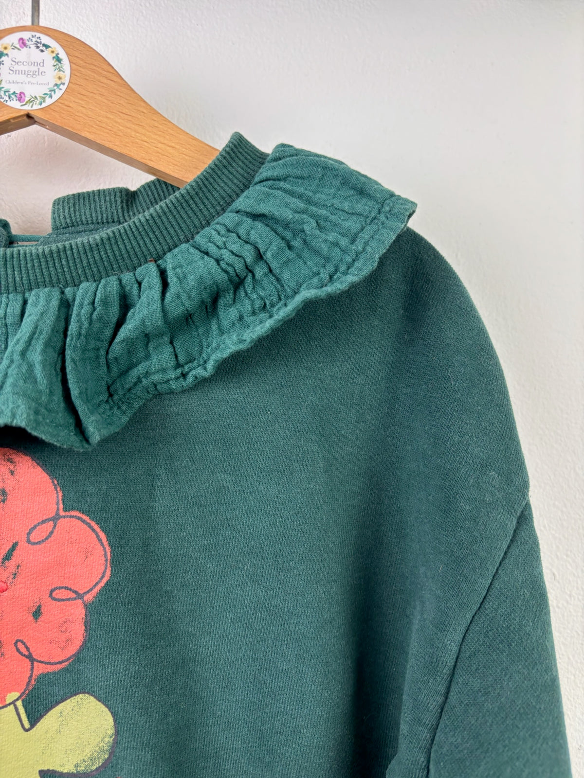 Next Green Flower Sweatshirt Ruffle Collar 2-3 Years-Jumpers-Second Snuggle Preloved