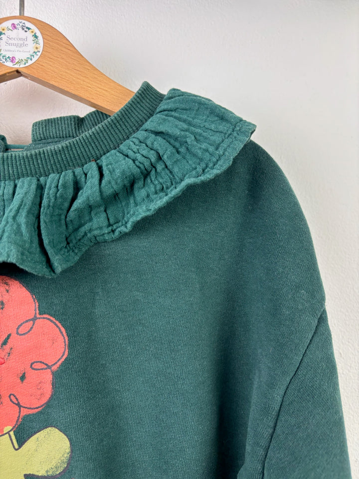 Next Green Flower Sweatshirt Ruffle Collar 2-3 Years-Jumpers-Second Snuggle Preloved