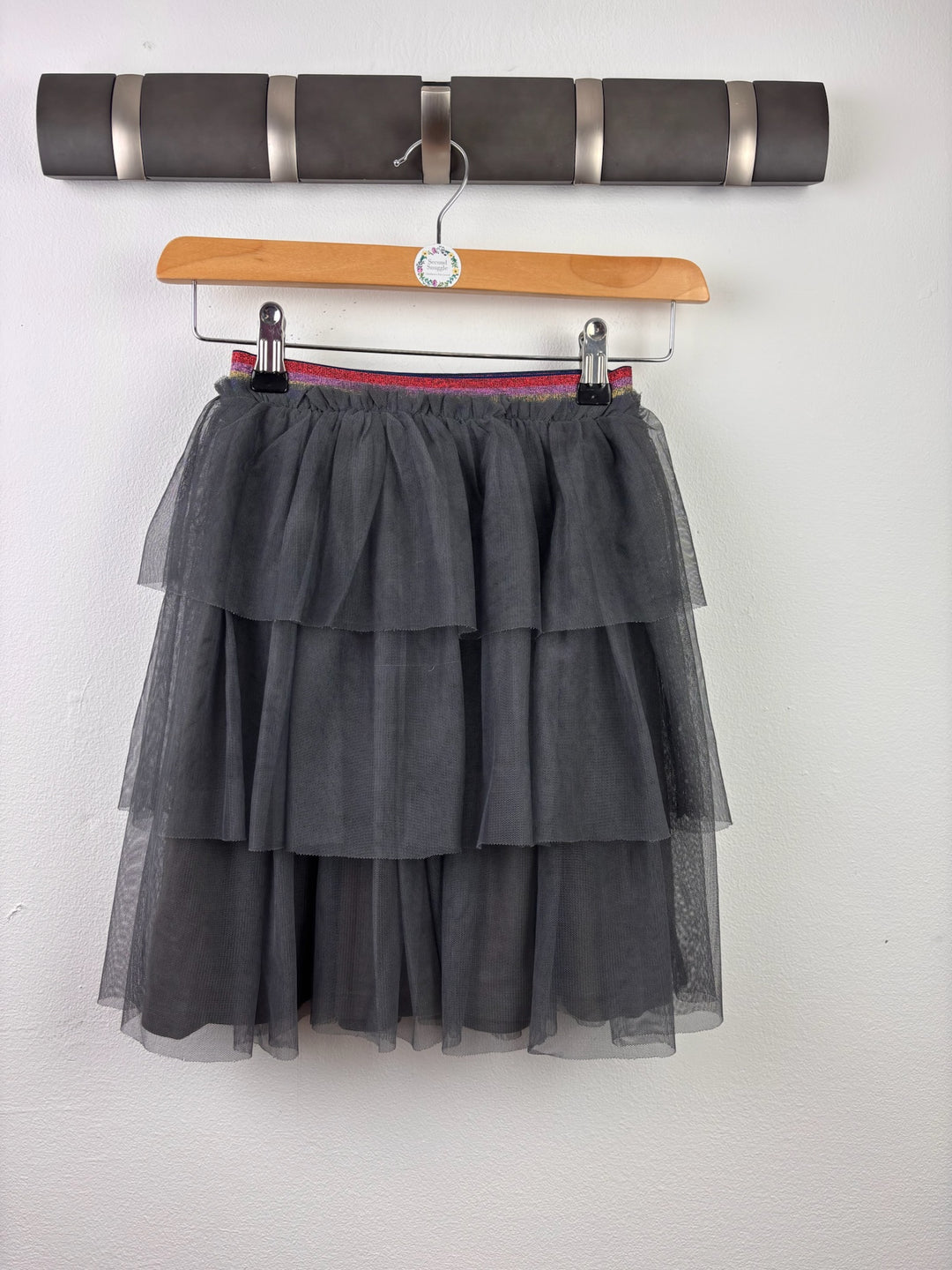 Boden Grey Layered Tulle Skirt Rainbow Waistband 7-8 Years-Skirts-Second Snuggle Preloved