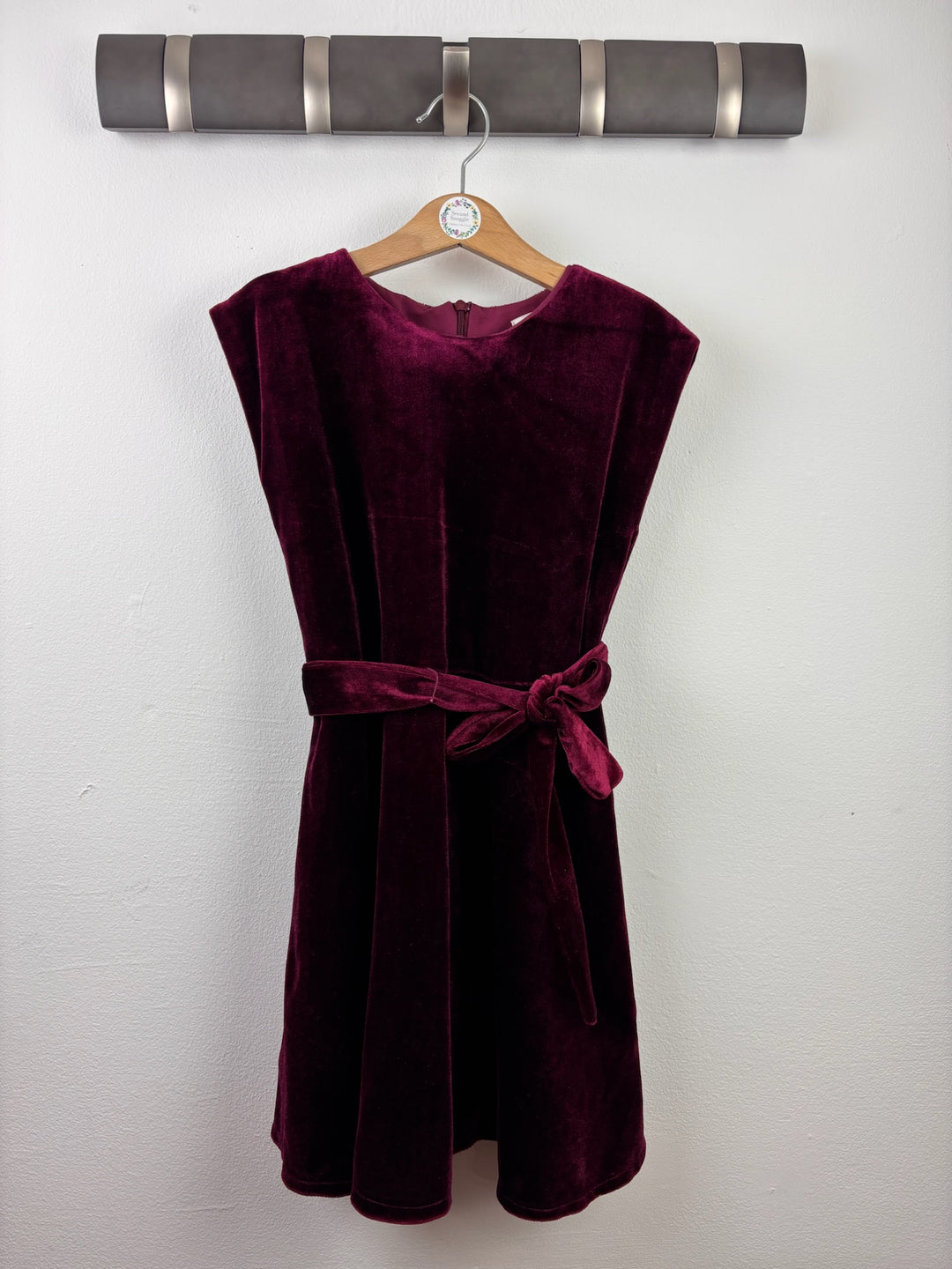 Kaisely Burgundy Velvet Tie Waist Dress 6-7 Years-Dresses-Second Snuggle Preloved