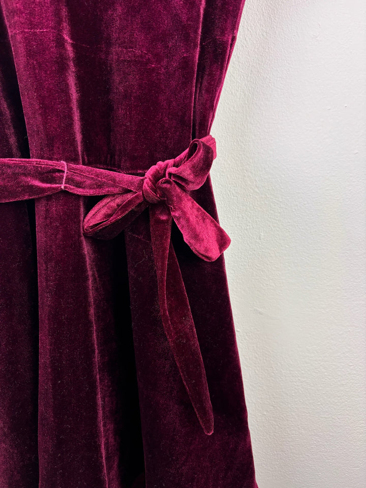 Kaisely Burgundy Velvet Tie Waist Dress 6-7 Years-Dresses-Second Snuggle Preloved