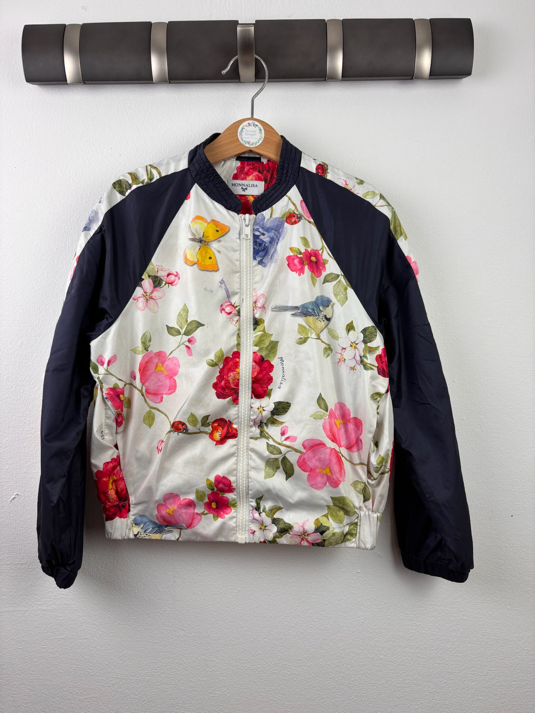 Monnalisa Floral Bomber Jacket Bird &amp; Butterfly Print 7 Years-Jackets-Second Snuggle Preloved