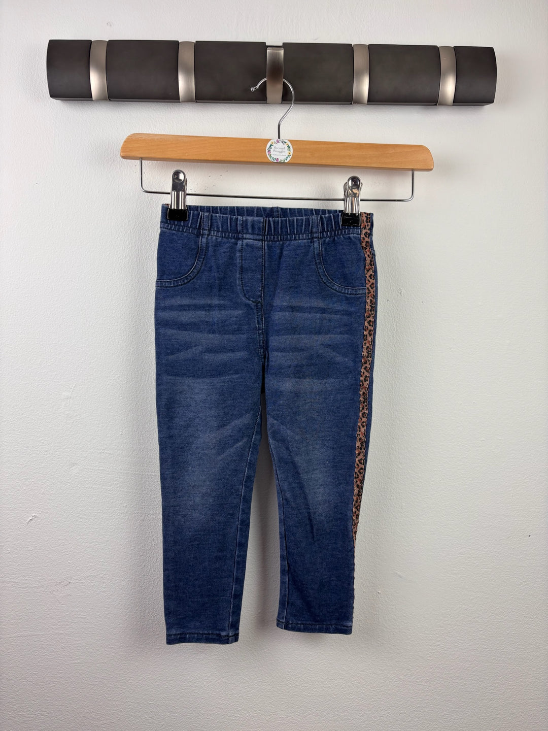 Next Blue Denim Jeggings Leopard Side Stripe 18-24 Months-Trousers-Second Snuggle Preloved