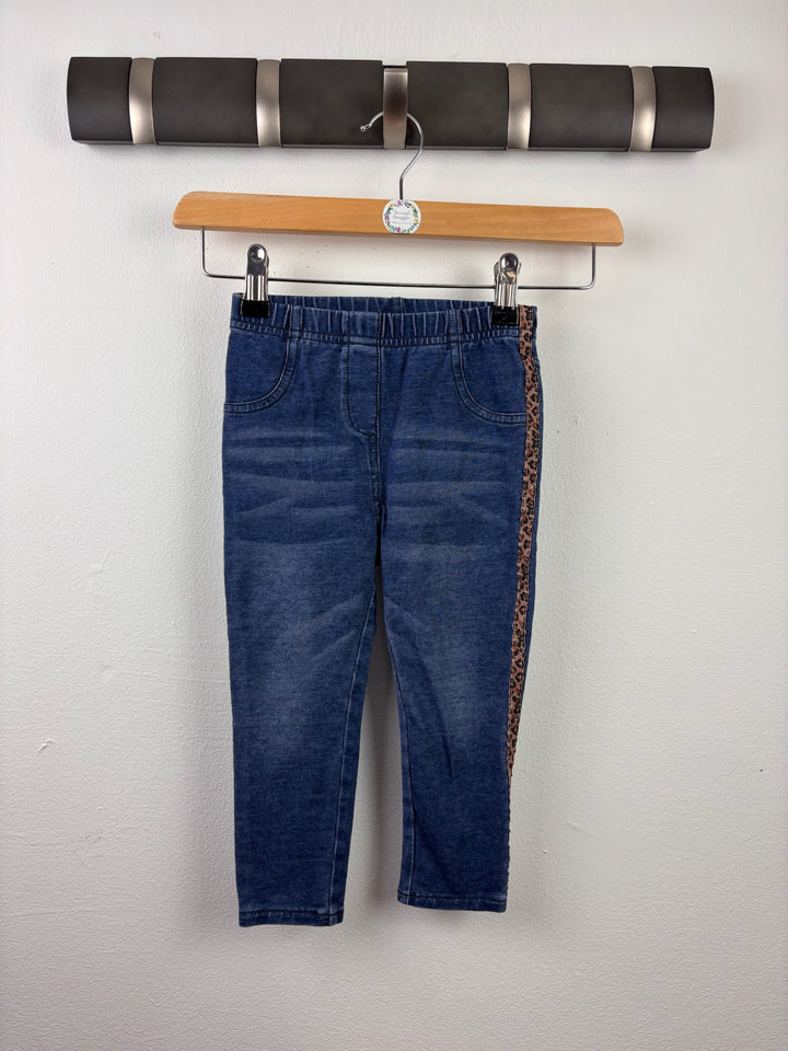 Next Blue Denim Jeggings Leopard Side Stripe 18-24 Months-Trousers-Second Snuggle Preloved
