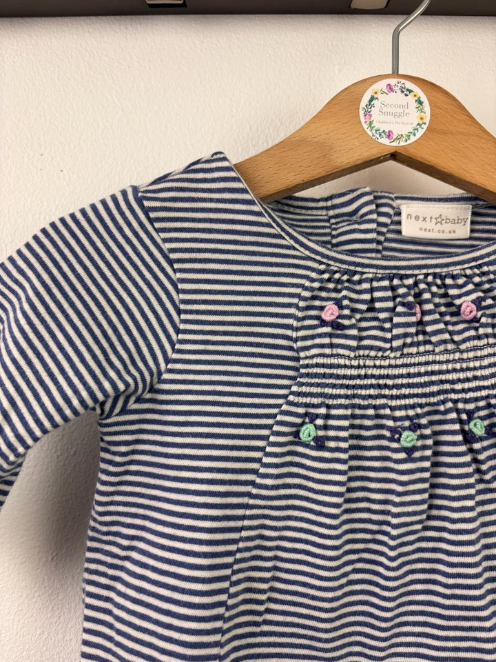 Next Blue Stripe Smocked Long Sleeve Top Up To 3 Months-Dresses-Second Snuggle Preloved