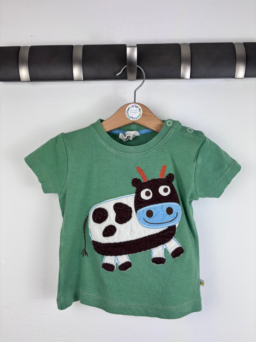 Frugi Cow Appliqué T-Shirt 6-12 Months-Tops-Second Snuggle Preloved