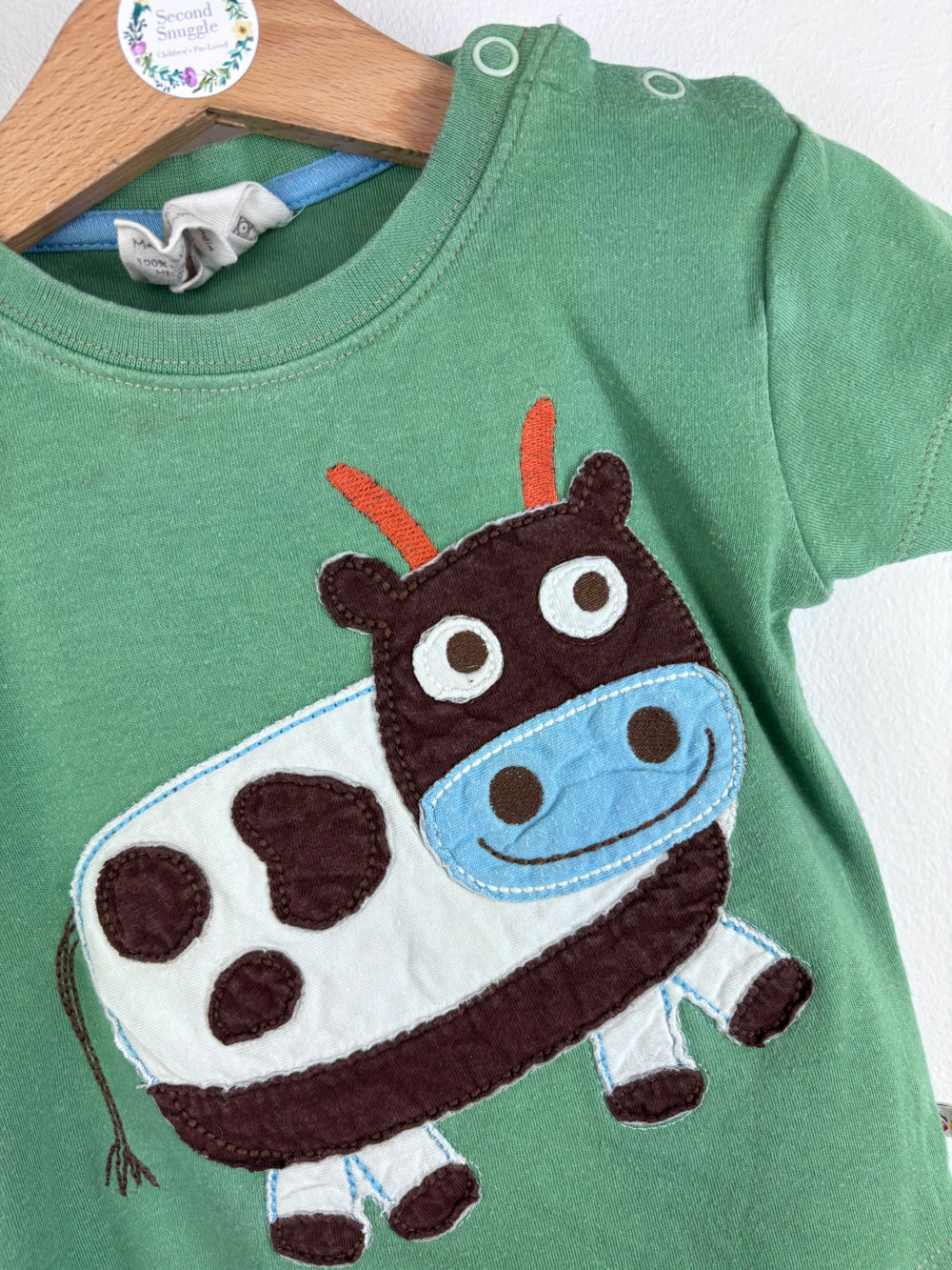 Frugi Cow Appliqué T-Shirt 6-12 Months-Tops-Second Snuggle Preloved