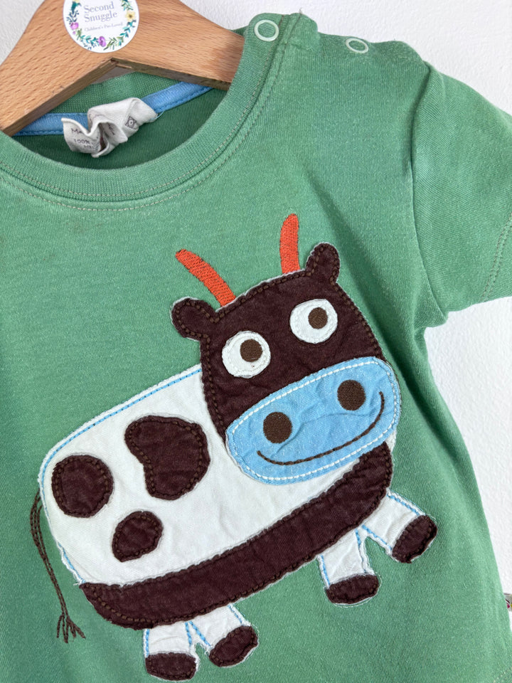Frugi Cow Appliqué T-Shirt 6-12 Months-Tops-Second Snuggle Preloved