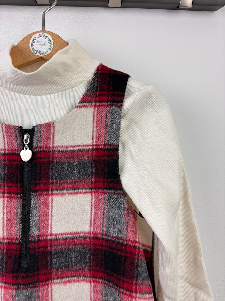 Fred &amp; Flo Cream Red Tartan Pinafore Dress Set 4-5 Years-Dresses-Second Snuggle Preloved