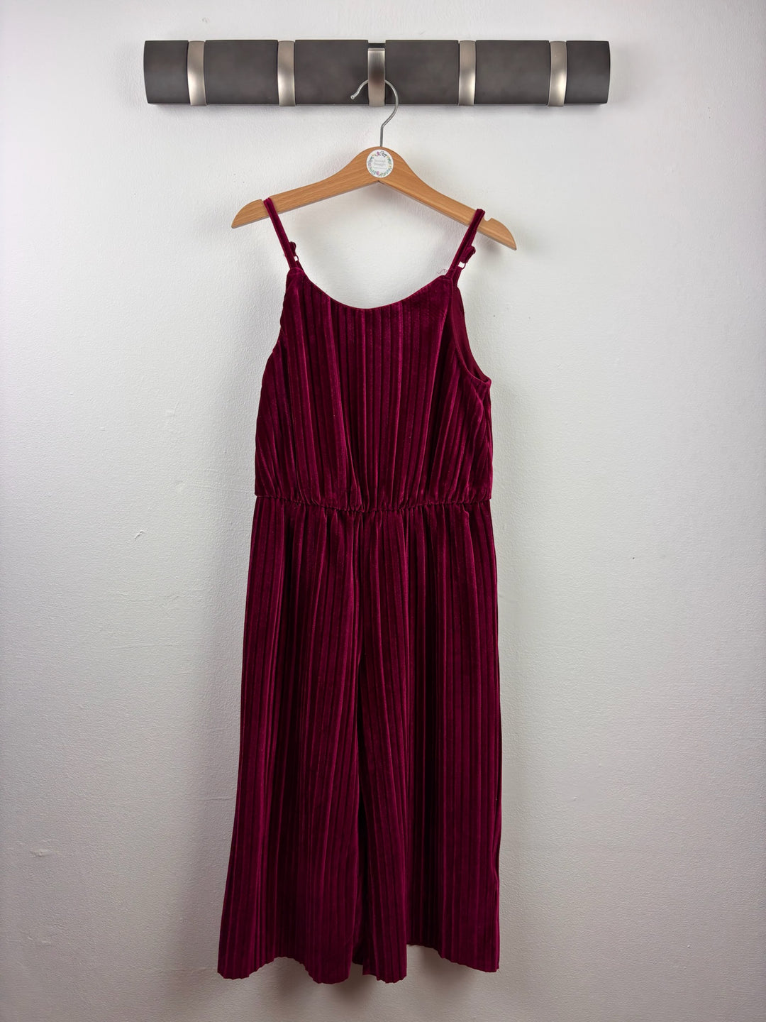 M&amp;S Burgundy Pleated Velvet Jumpsuit 6-7 Years-Jump Suits-Second Snuggle Preloved