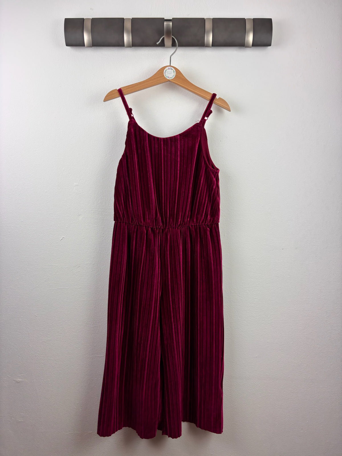 M&S Burgundy Pleated Velvet Jumpsuit 6-7 Years-Jump Suits-Second Snuggle Preloved