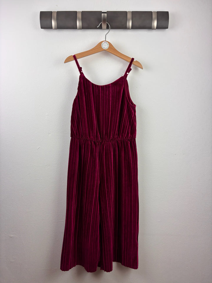 M&amp;S Burgundy Pleated Velvet Jumpsuit 6-7 Years-Jump Suits-Second Snuggle Preloved