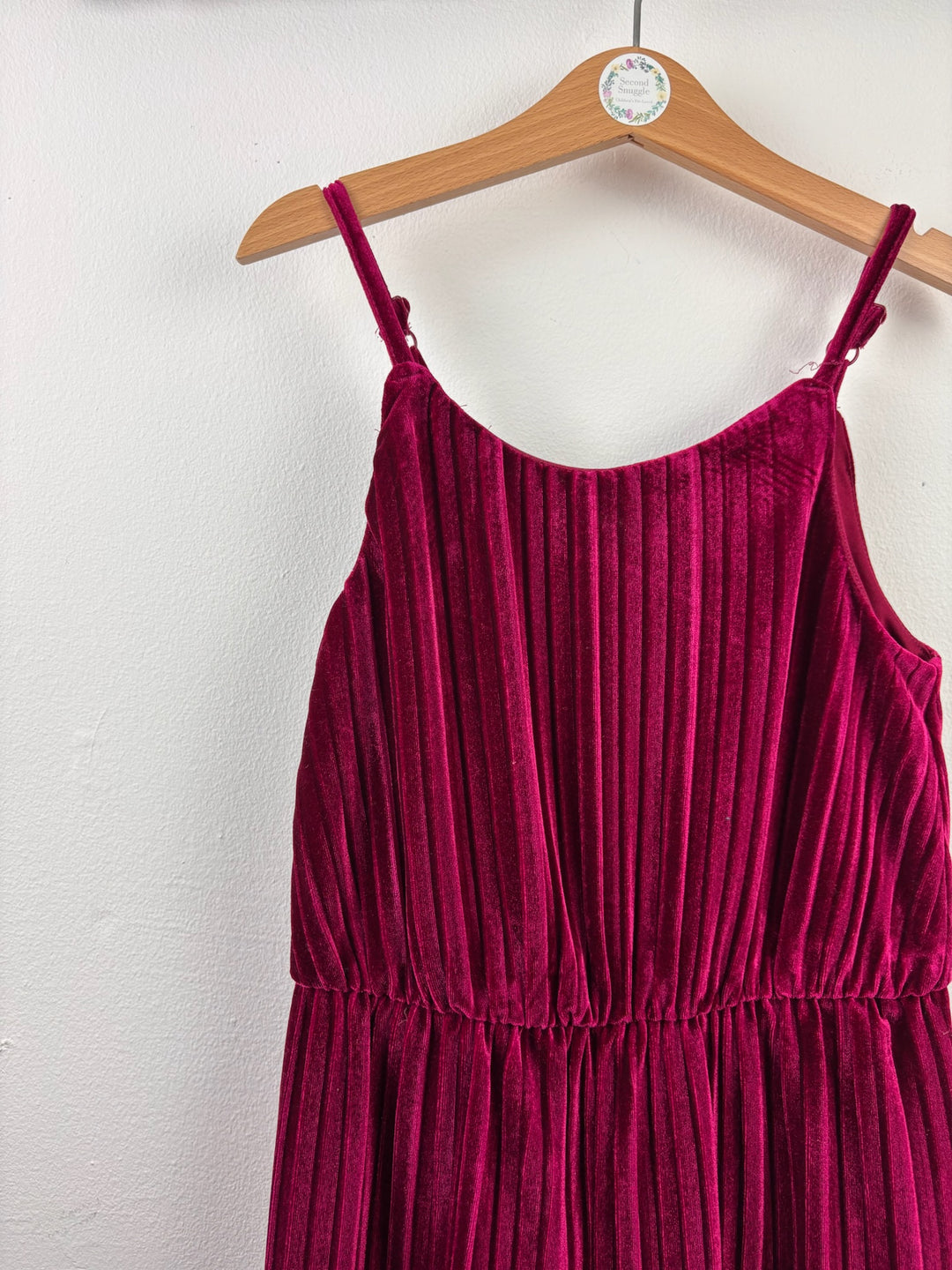 M&amp;S Burgundy Pleated Velvet Jumpsuit 6-7 Years-Jump Suits-Second Snuggle Preloved